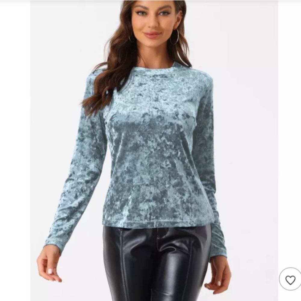 Elegant Blue Velvet Women's Blouse